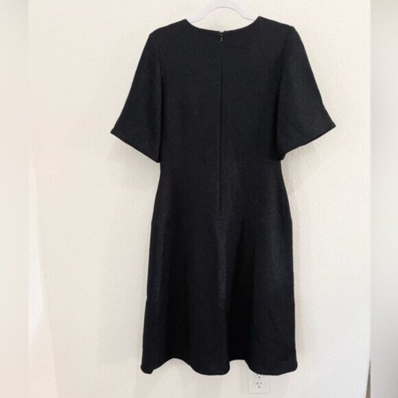 BEVZA Black Feminine Designer Sheath Mini Dress Textured Chic Silk Wool Blend - Picture 10 of 13